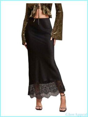 Satin Lace Maxi Skirt High Waist Fishtail Long Skirt